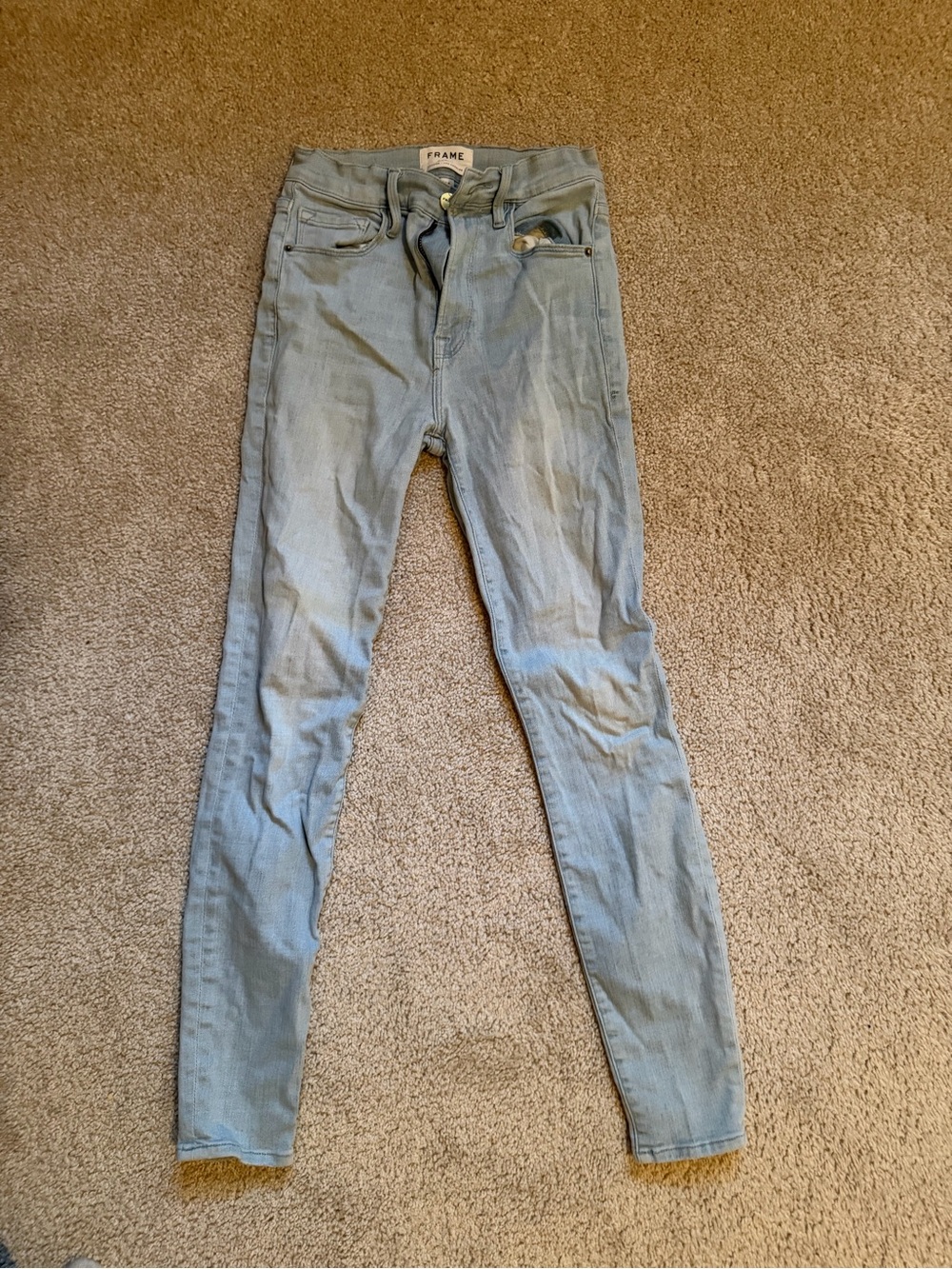 Frame Denim Pale Blue High-Rise Skinny Jeans